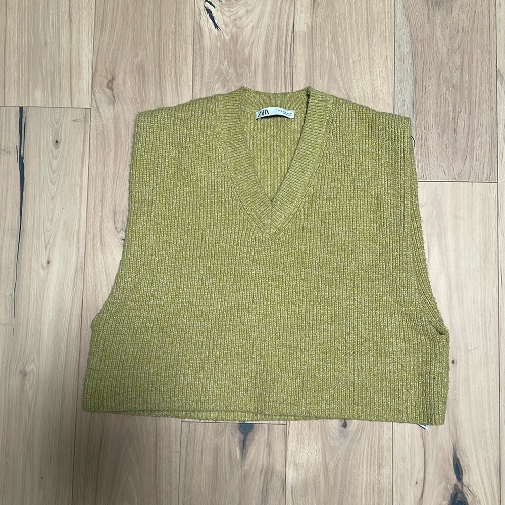 Zara Knit Crop Sweater Vest | Size S | yellow green